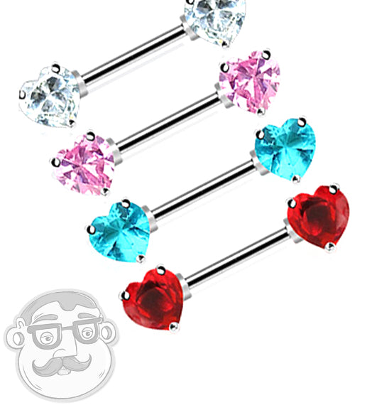 Heart Nipple Ring With Double CZ Diamond Barbell