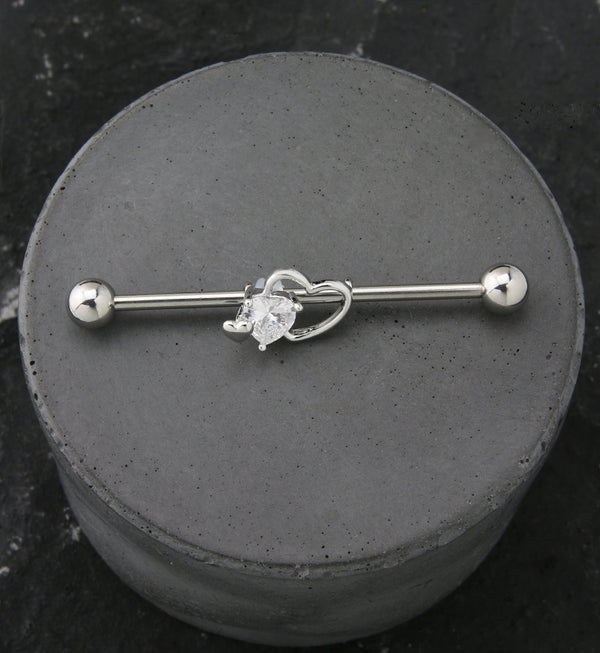 Heart Phases Clear CZ Industrial Barbell