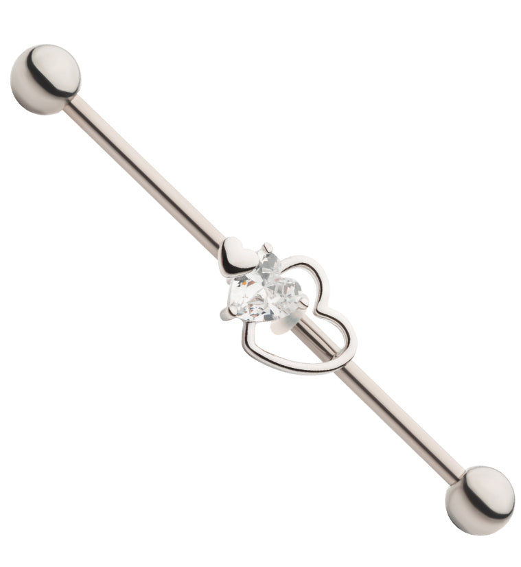 Heart Phases Clear CZ Industrial Barbell