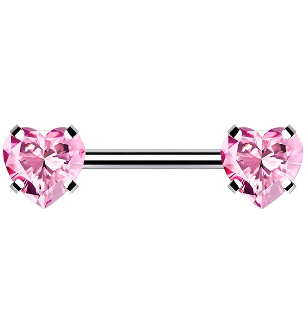 Double Pink Heart CZ Stainless Steel Threadless Barbell