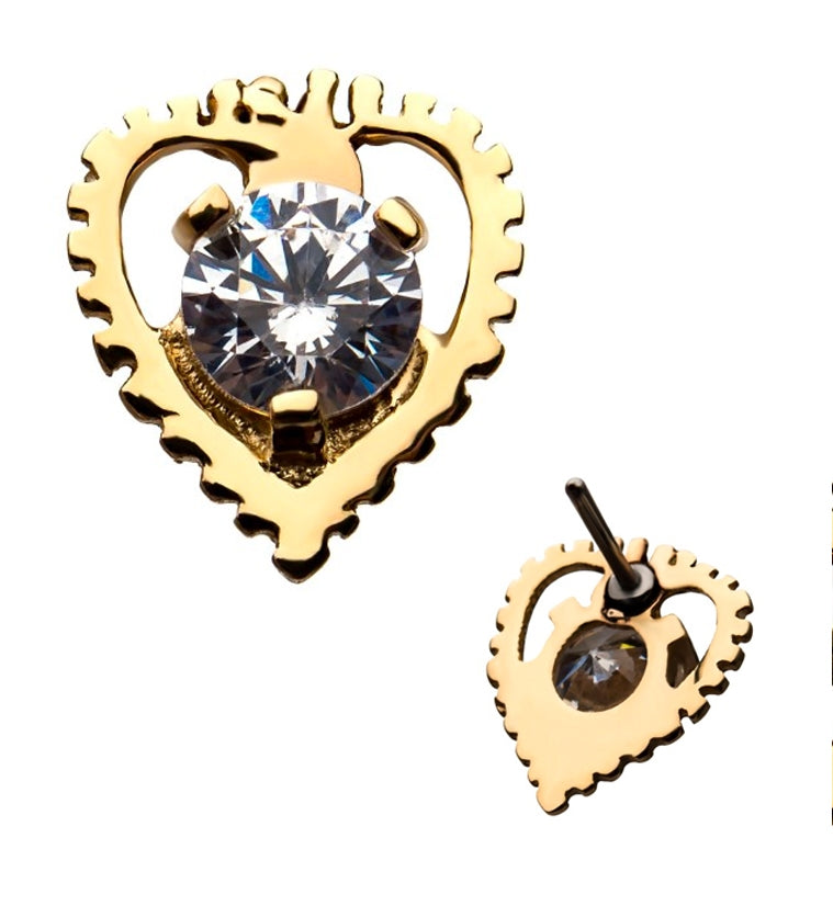 14kt Gold Heart Prong CZ Threadless Top