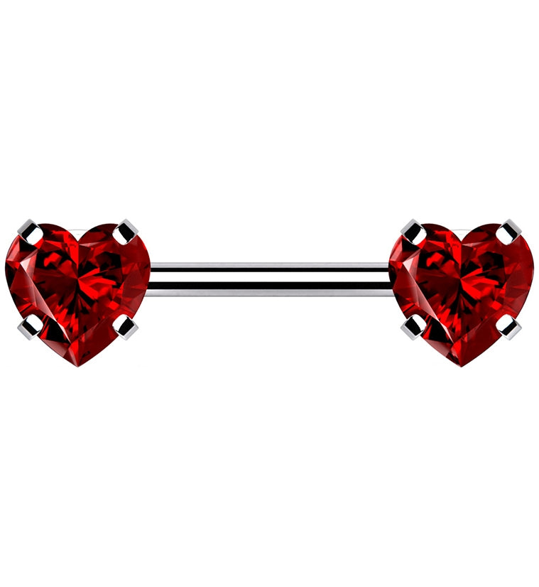 Double Red Heart CZ Stainless Steel Threadless Barbell