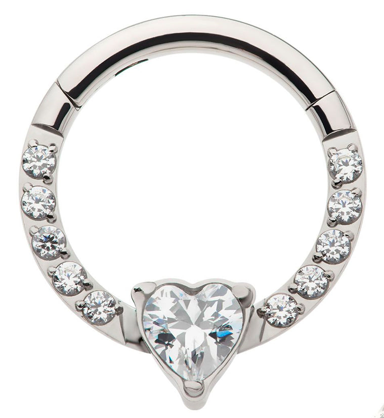Heart Row CZ Titanium Hinged Segment Ring