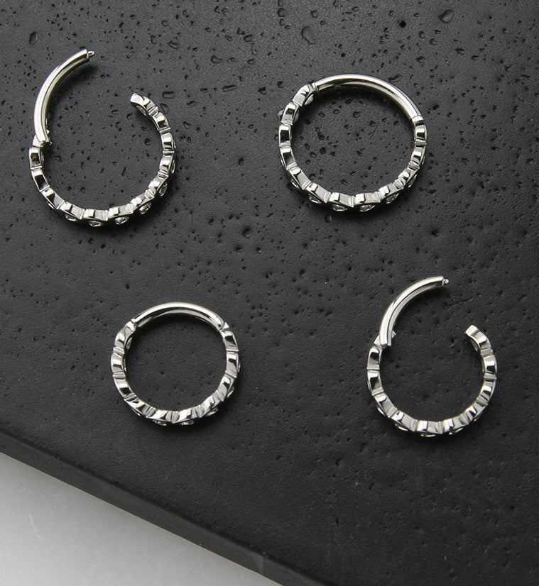 Heart Row Stainless Steel Hinged Segment Ring