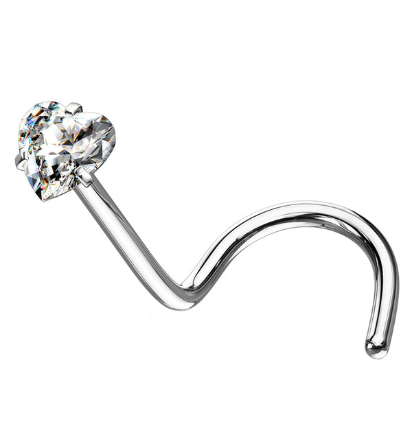 Clear Heart CZ Stainless Steel Nose Screw
