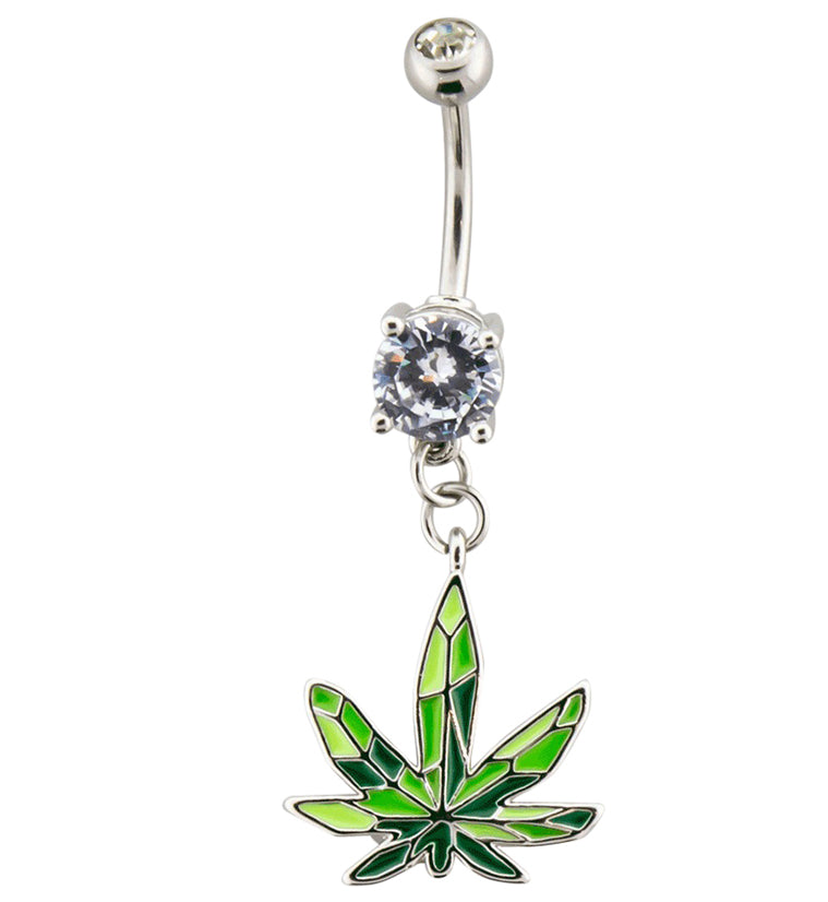 Hemp Leaf CZ Belly Button Ring