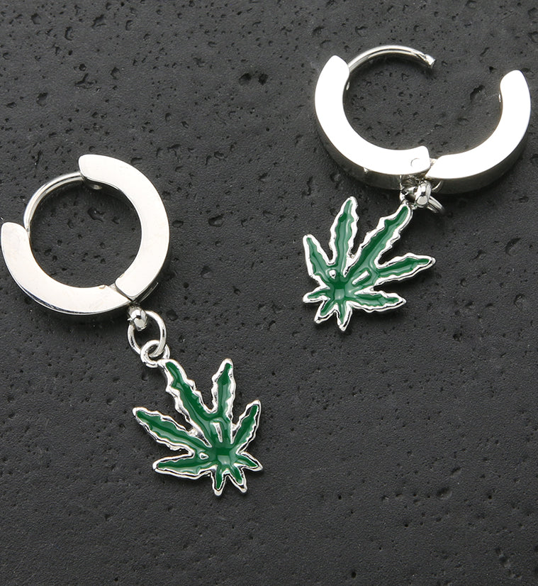 Hemp Leaf Stainless Steel Hoop Earrings