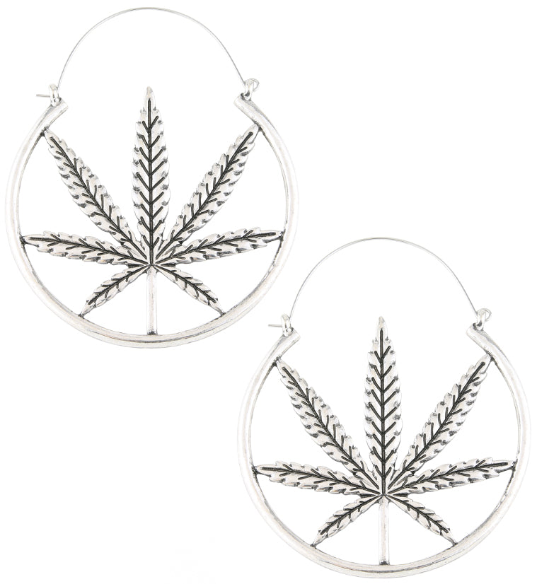 Hemp Leaf Stainless Steel Plug Hoops