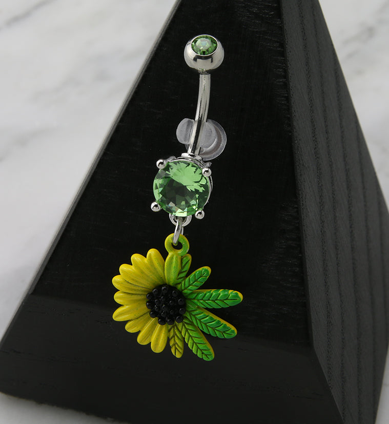 Hemp Sunflower Dangle Belly Button Ring