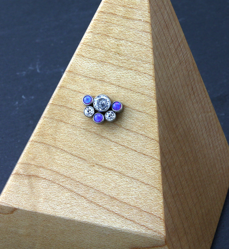 Hexad Purple Opalite Clear CZ Threadless Titanium Top