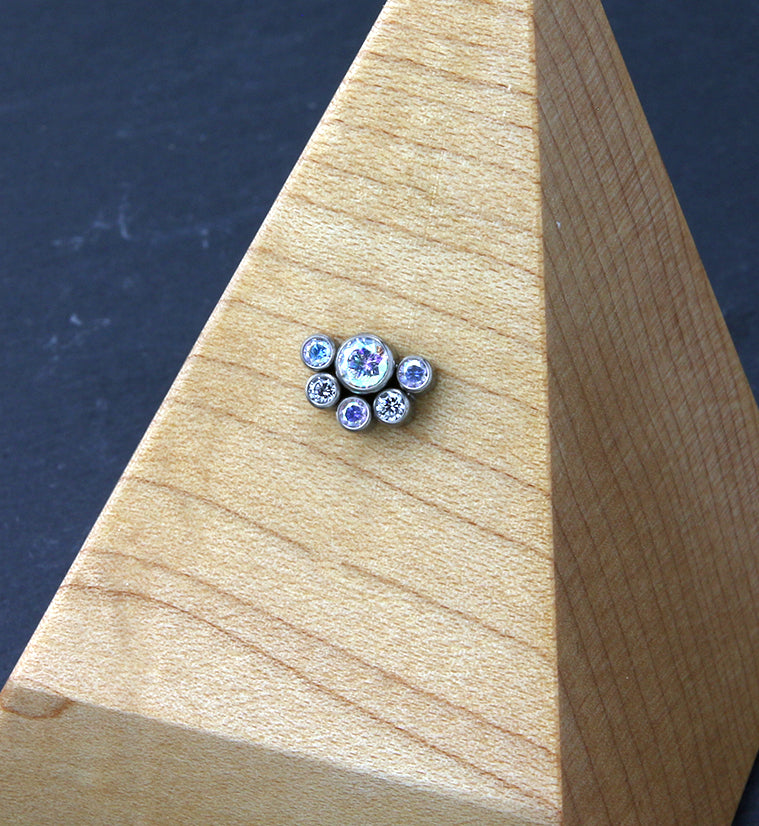 Hexad Rainbow Aurora CZ Threadless Titanium Top