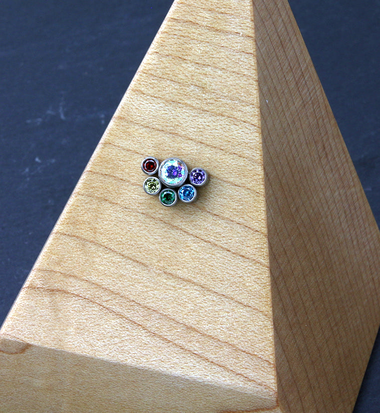 Hexad Rainbow CZ Threadless Titanium Top