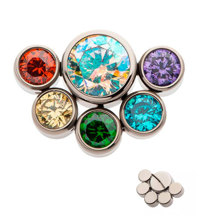 Hexad Rainbow CZ Threadless Titanium Top