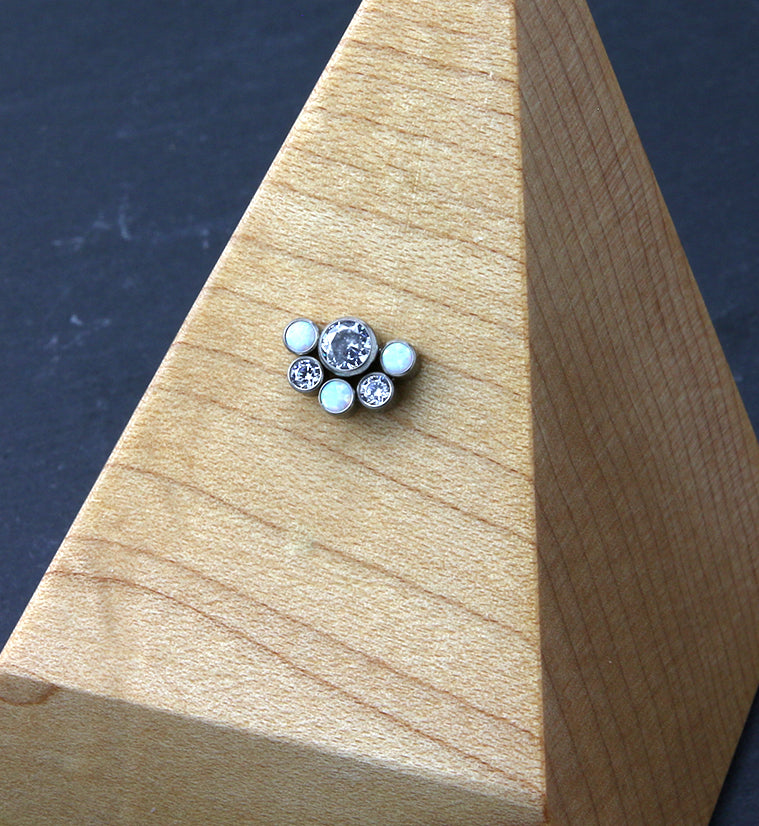 Hexad White Opalite Clear CZ Threadless Titanium Top