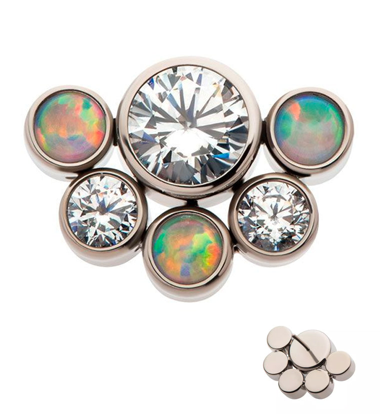 Hexad White Opalite Clear CZ Threadless Titanium Top