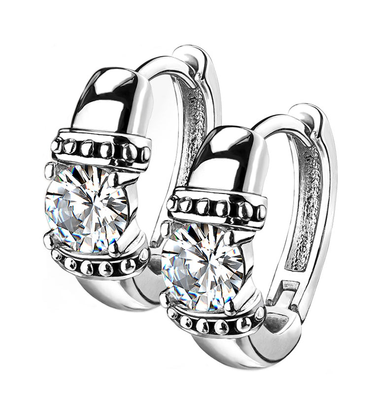 Single CZ Stainless Steel Clicker Earrings