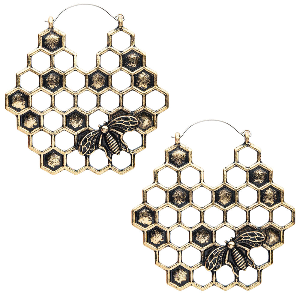 Honeycomb Golden Antique Plug Hoops