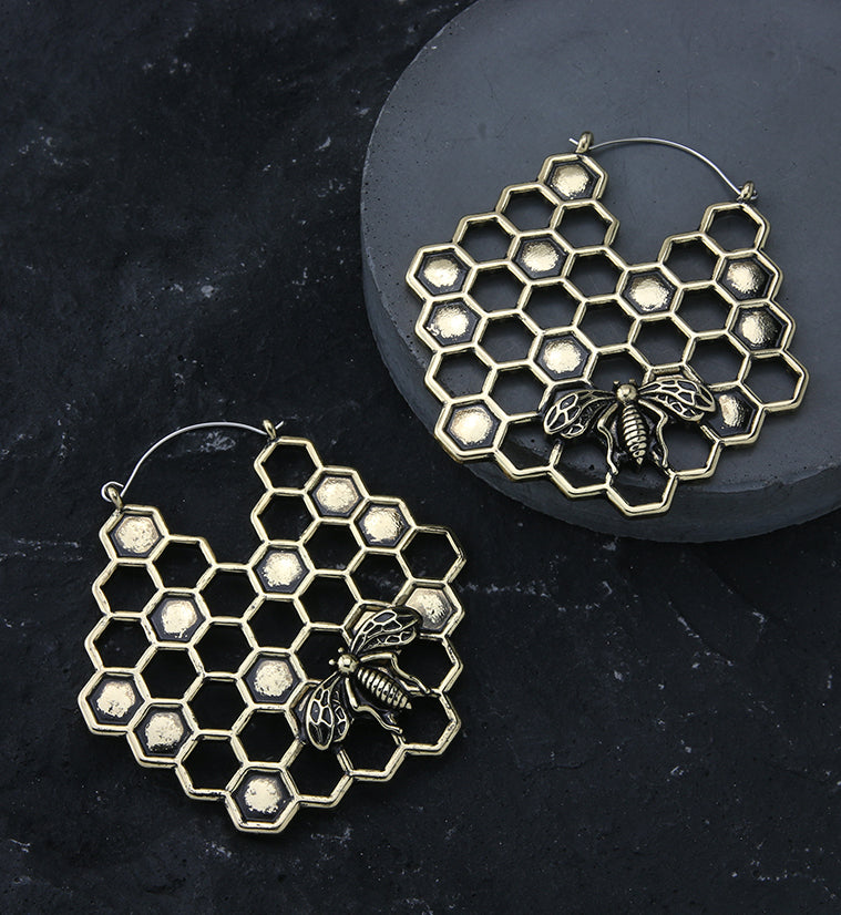 Honeycomb Golden Antique Plug Hoops