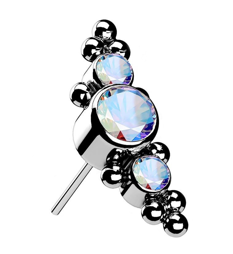 Horde Cluster Rainbow Aurora CZ Titanium Threadless Top