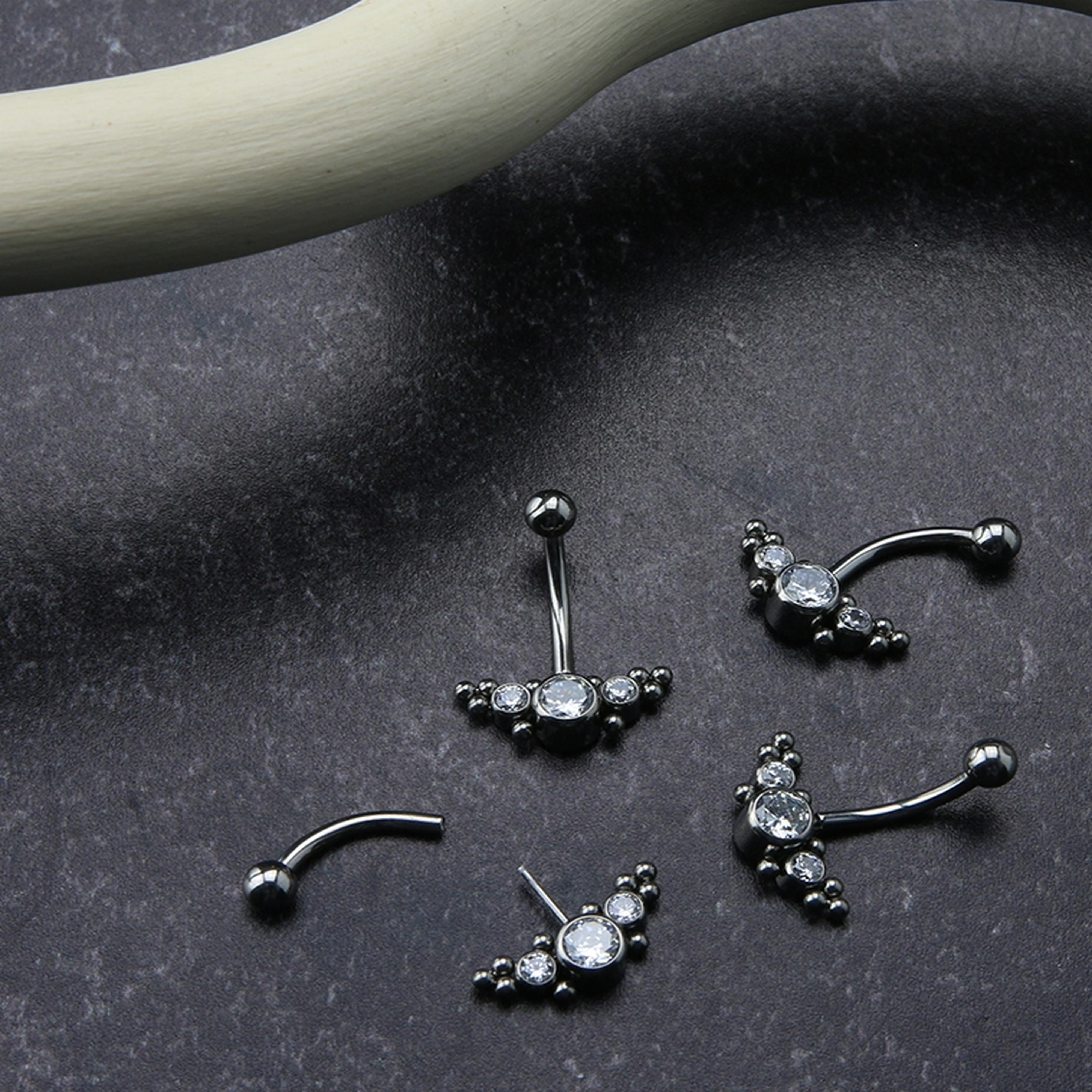 Horde Cluster Clear CZ Titanium Threadless Curved Barbell