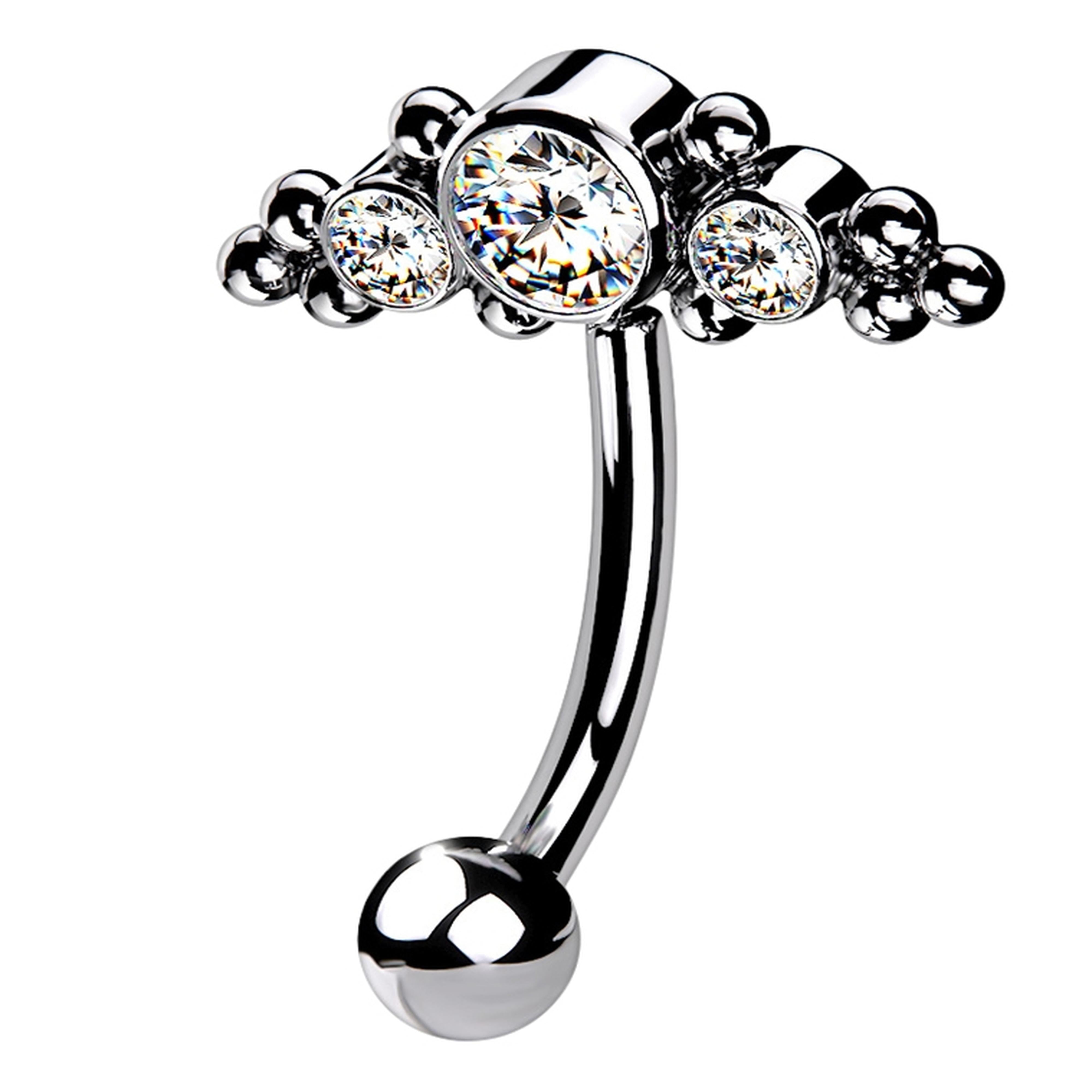 Horde Cluster Clear CZ Titanium Threadless Curved Barbell