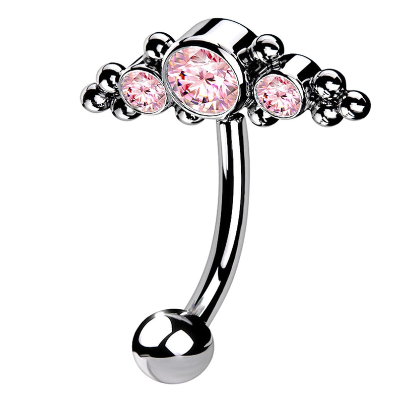 Horde Cluster Pink CZ Titanium Threadless Curved Barbell
