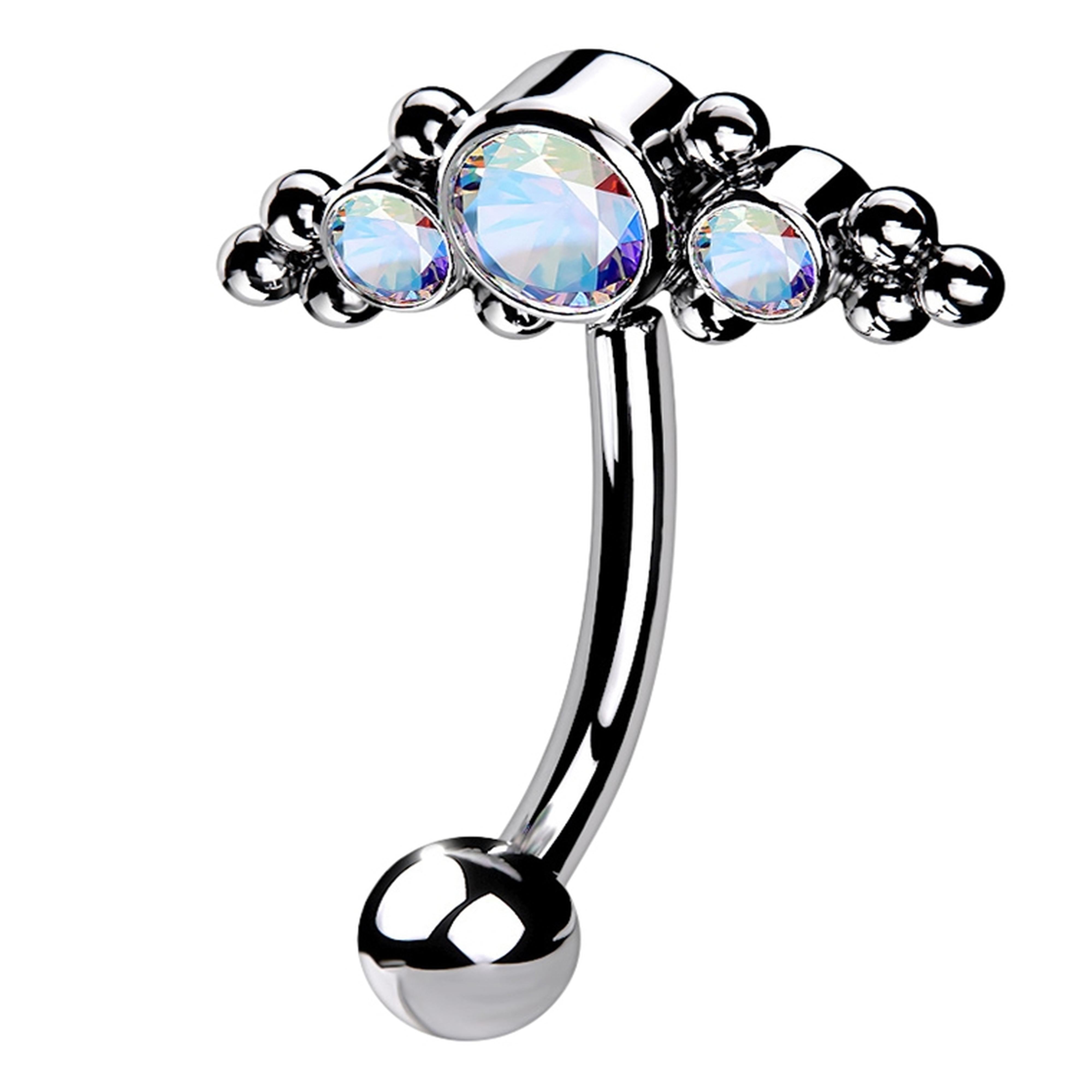 Horde Cluster Rainbow Aurora CZ Titanium Threadless Curved Barbell