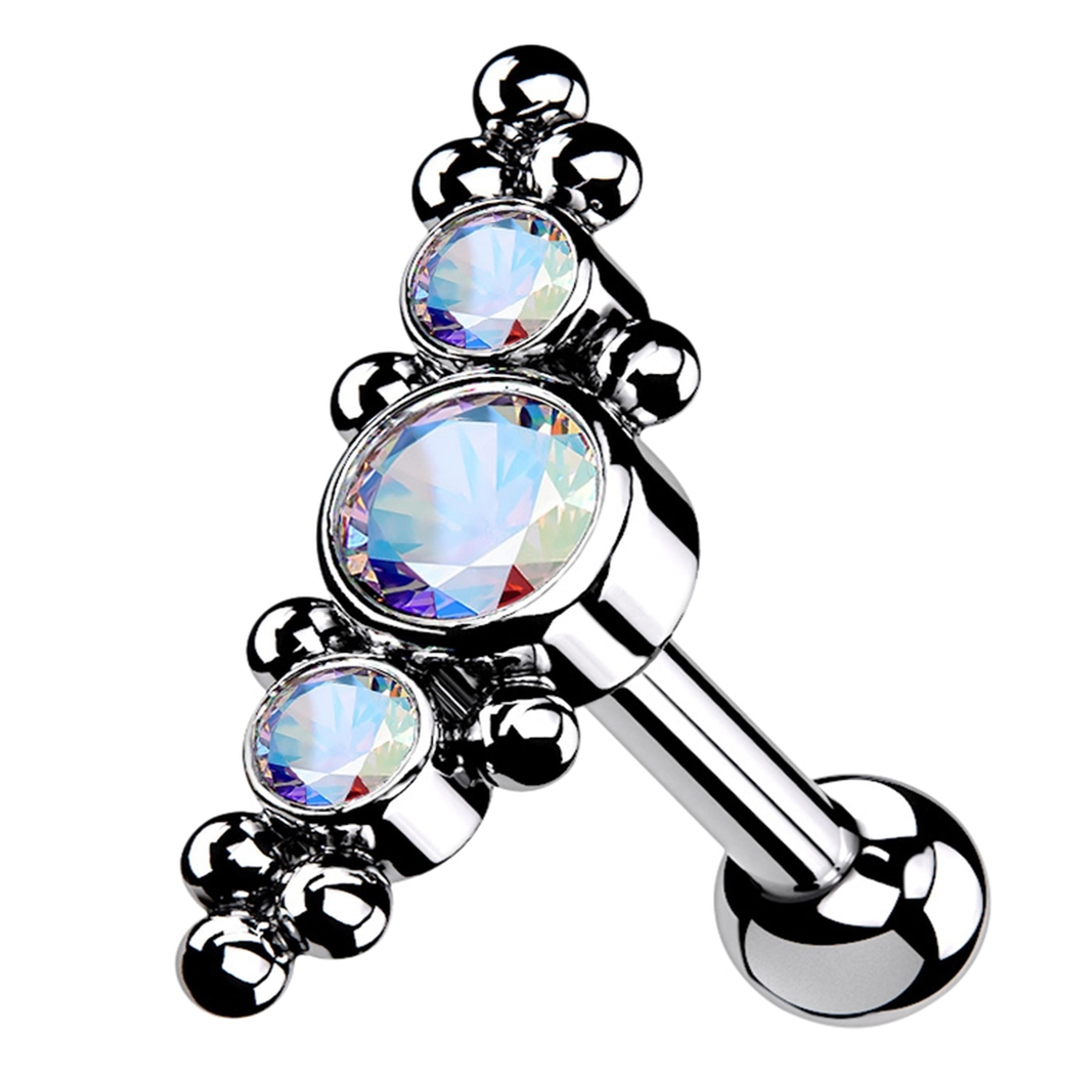 Horde Cluster Rainbow Aurora CZ Titanium Threadless Barbell