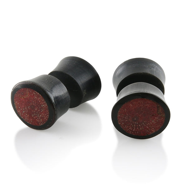 Fake Plugs / Gauges with Coral Stone Inlay