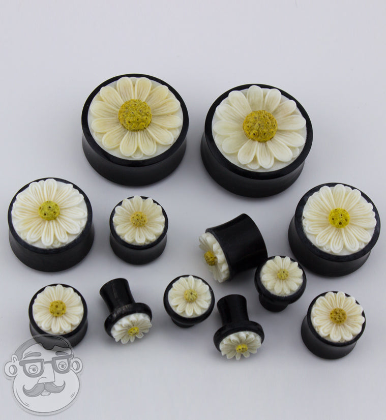 Horn Plugs with Daisy Flower Inlay