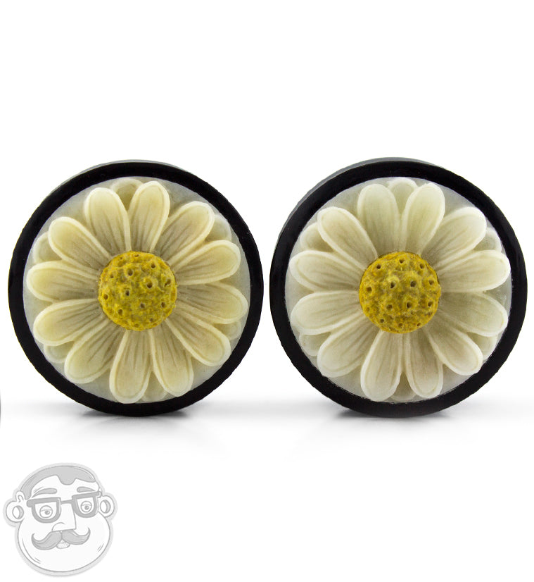 Horn Plugs with Daisy Flower Inlay