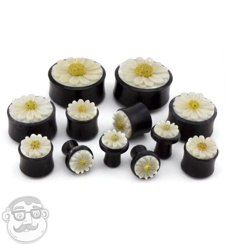 Horn Plugs with Daisy Flower Inlay