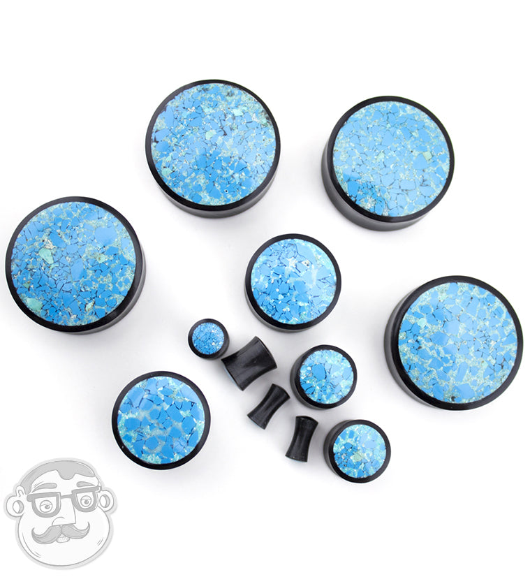 Horn Plugs With Turquoise Stone Inlay