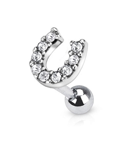 Lucky Horseshoe with CZ Tragus / Cartilage Piercing Stud
