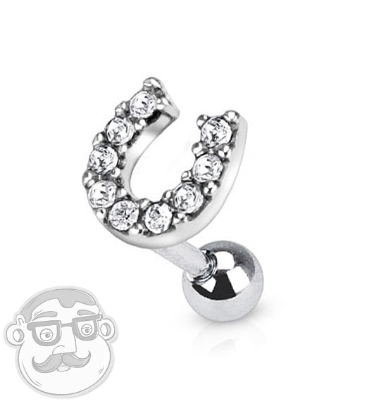 Lucky Horseshoe with CZ Tragus / Cartilage Piercing Stud