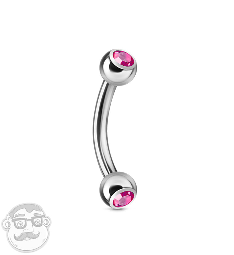 Fushia Double CZ Stainless Steel Curved Barbell