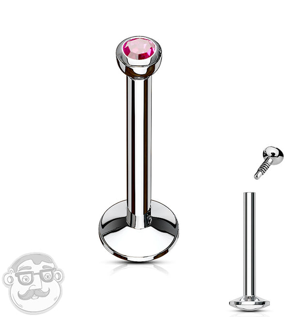 Hot Pink CZ Stainless Steel Internally Threaded Labret