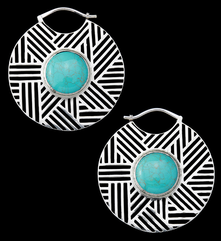 Haphazard Howlite Turquoise Stone White Brass Ear Weights