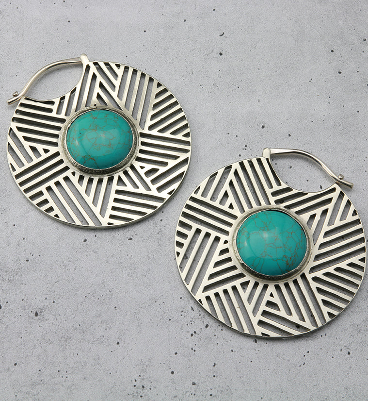 Haphazard Howlite Turquoise Stone White Brass Ear Weights