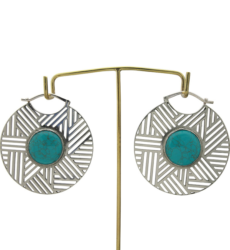 Haphazard Howlite Turquoise Stone White Brass Ear Weights