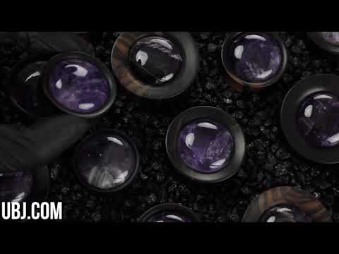 Areng Wood Plugs with Amethyst Stone Inlay