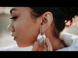 Oviform Hammered Silver Prehnite Stone Hangers - Earrings