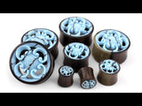 Blue Floral Carved Wooden Plugs