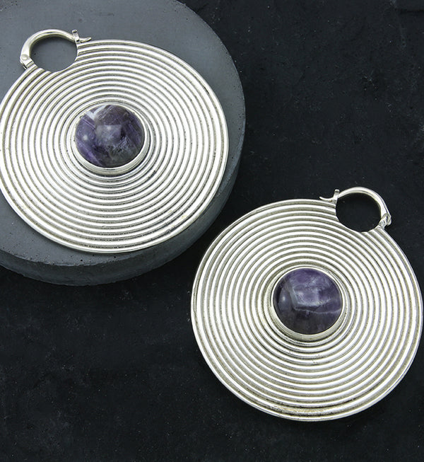 Hypnotic Amethyst White Brass Earrings / Weights