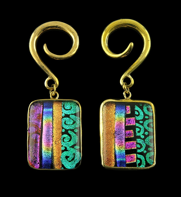 Santa Fe Dichroic Glass Brass Ear Weights Version 9