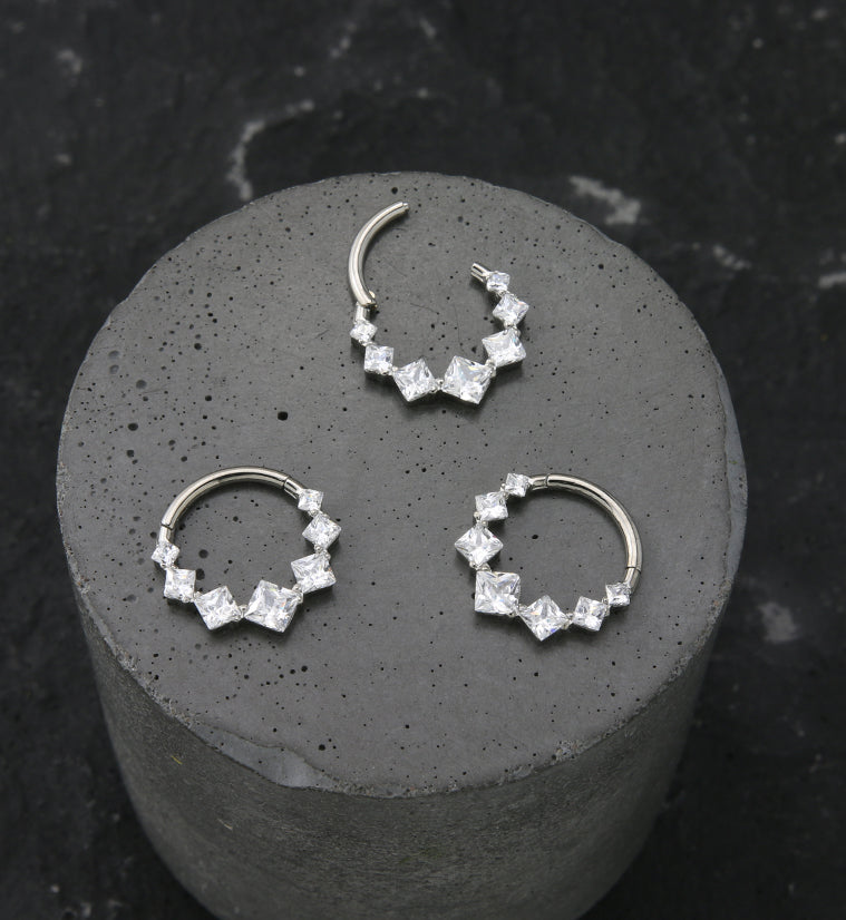 Ice Square CZ Titanium Hinged Segment Ring