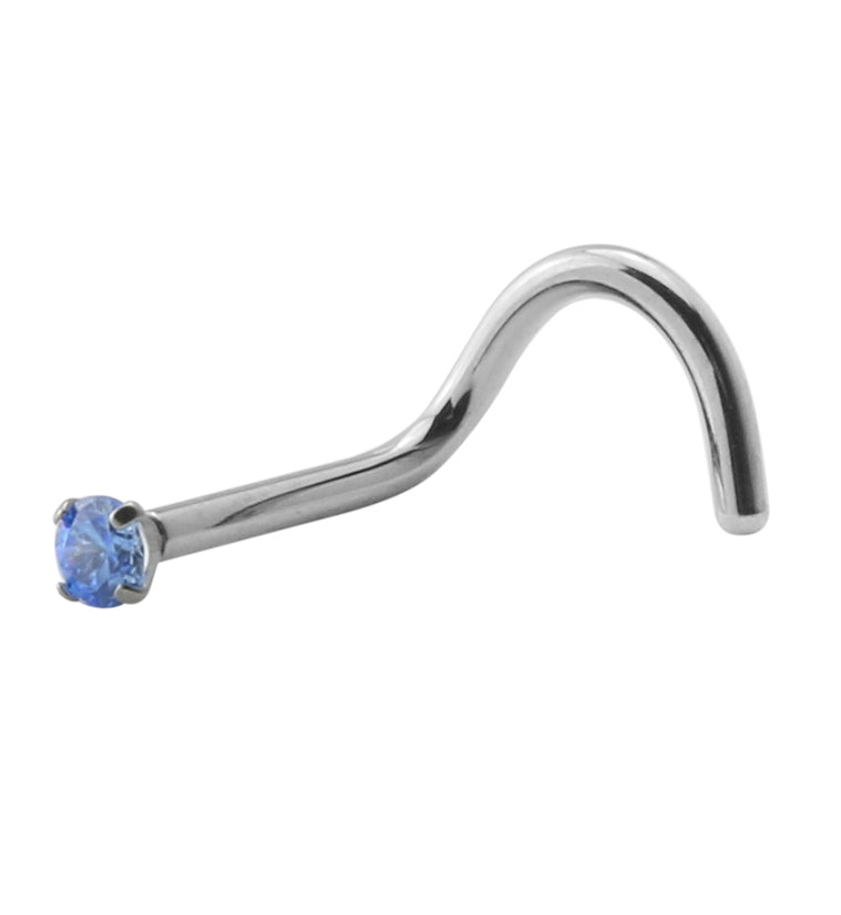 Icy Blue CZ Titanium Threadless Nose Screw Ring