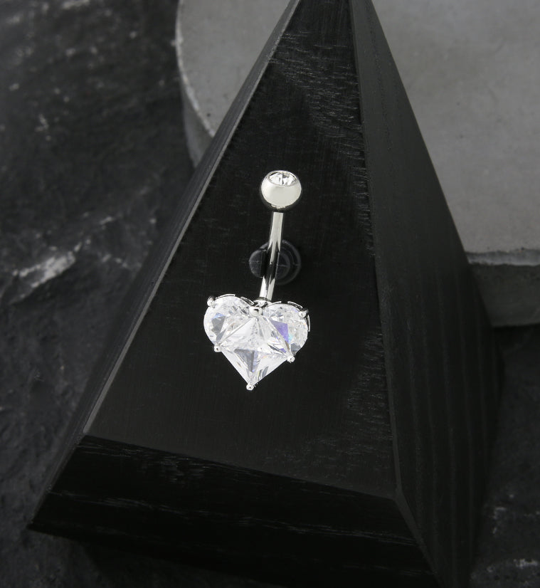 Icy Heart CZ Stainless Steel Belly Button Ring
