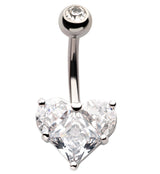 Icy Heart CZ Stainless Steel Belly Button Ring