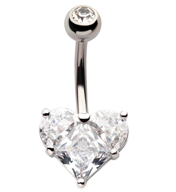 Icy Heart CZ Stainless Steel Belly Button Ring